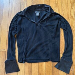 Banana Republic Black Ribbed V-Neck Sweater with Collar